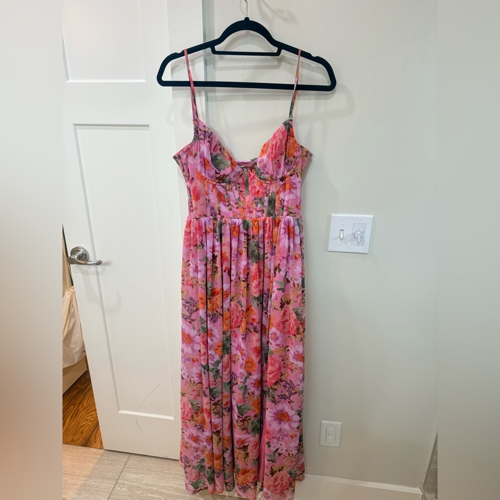 Pink floral maxi dress with corset back